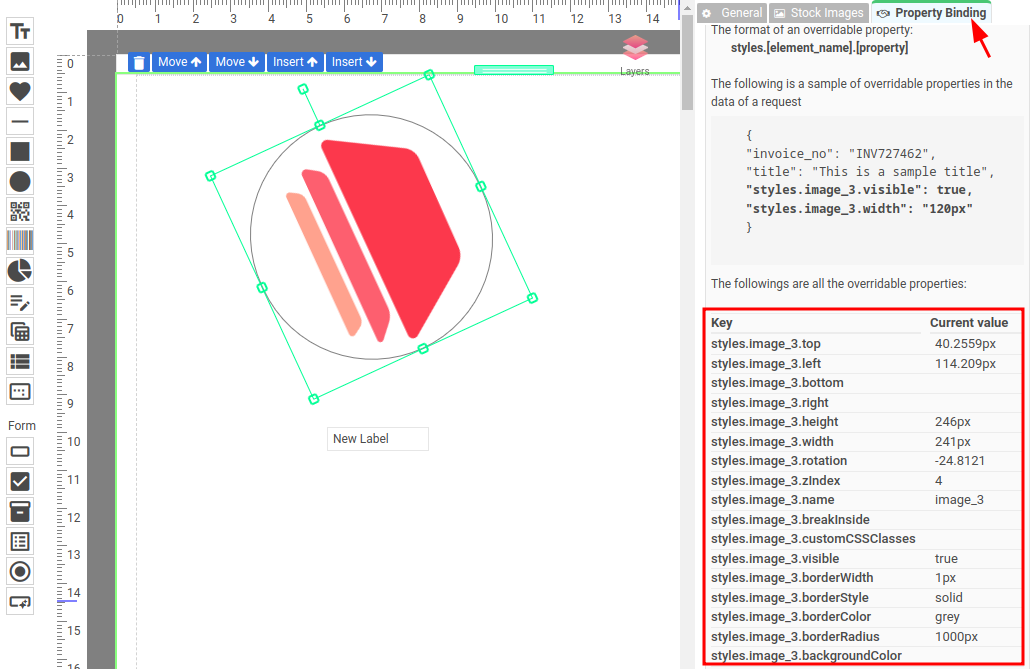 Property binding Tab